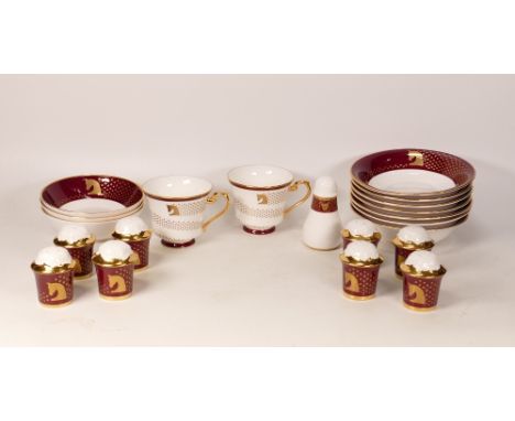 A collection De Lamerie Fine Bone China heavily gilded Special Commission for Royal Stable Majlis fruit bowls, condiment pots