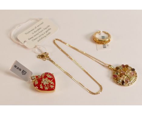 Silver 18ct gold plated tree of life pendant and chain, heart shaped Silver pendant and gem set Silver ring,Brand new TJC Jew
