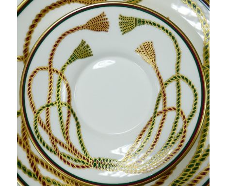 A collection of De Lamerie Fine Bone China heavily gilded  Rope &amp; Tassel patterned items  to include fruit bowls x 4, sug
