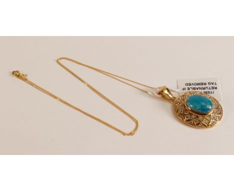 Persian Turquoise Zircon Pendant in 14k gold overlay Sterling Silver with matching necklace, Brand new TJC Jewellery Chanel i