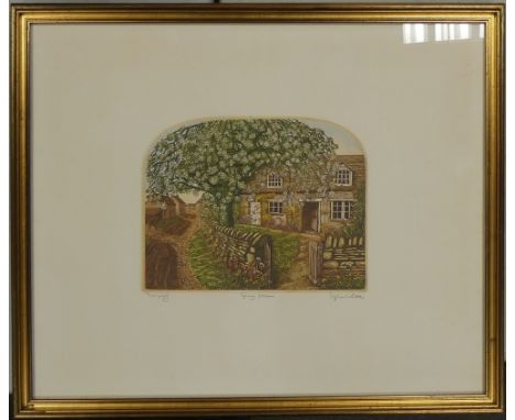 Stephen Whittle signed coloured print / etching titled 'Spring Blossom' and marked as a trial proof.  17cm x 22cm excluding m