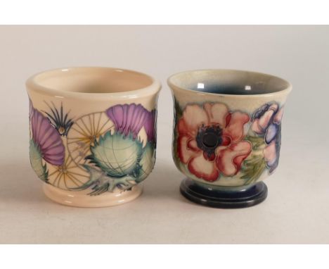 Moorcroft Thistle small planter together with Anemone footed small plater, height 9cm (2)