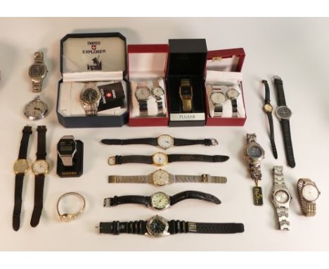 A large collection of vintage ladies &amp; gentlemen's watches including Pulsar, Sekonda, Rostini, Swiss Explorer etc (some n
