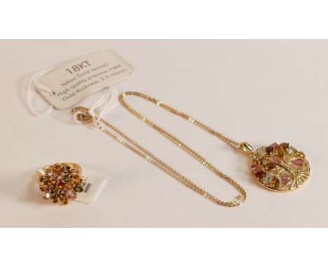 Sterling Silver 18ct gold plated gem set pendant &amp; chain together with a Silver cluster ring, size K,al Brand new TJC Jew