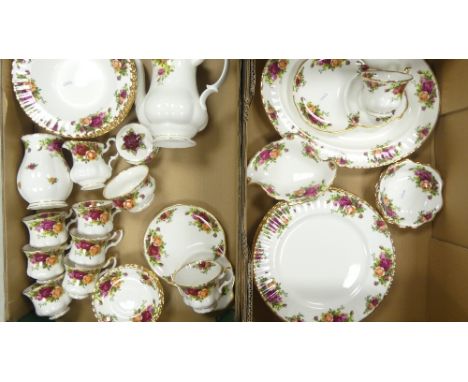Royal Albert Old Country Roses Pattern Tea and Coffee Ware to include Coffee Pot, Coffee Cups and Saucers, Dinner Plates, Ova