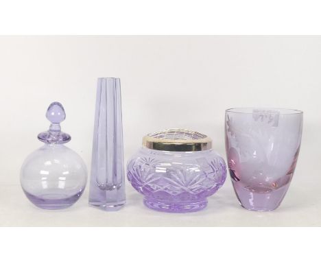 Four Items of Alexandrite Glass to include one Caithness Squirrel Vase. (4)