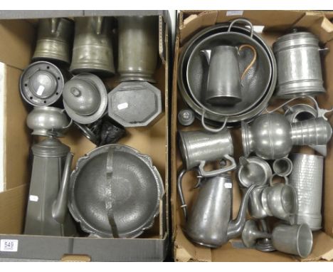 A Collection of Pewter Items to include Coffee Pot, Inkwells, Fruit Bowl, Measures etc. Includes two Edward VII Pewter Pitche