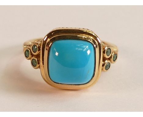 Arizona Sleeping Beauty Turquoise &amp; emerald ring in 18ct gold plated Sterling Silver, size L,Brand new TJC Jewellery Chan