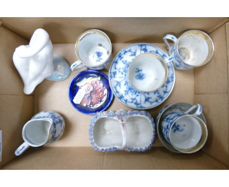 Small group of collectables including Moorcroft dish, Lladro goose, German 19th century Dresden type coffee cups &amp; saucer