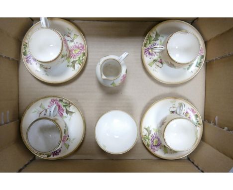 Carlton Ware Chrysanthemum patterned teaware items to include 4 cups and saucers, sugar bowl and milk jug (1 tray)