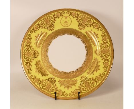 Large De Lamerie Fine Bone China heavily gilded Special Commission Exotic Garden patterned Circular Platter with Saudi Motif,