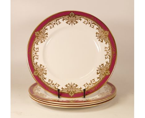 Four De Lamerie Fine Bone China heavily gilded Special Commission Chatsworth patterned dinner plates , specially made high en