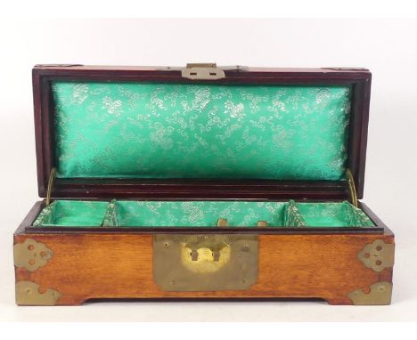 A Jade Panel Inset Wooden Box. Length: 25cm