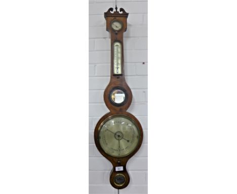 19th century mahogany and inlaid five dial banjo barometer, the silvered dial inscribed Tochetti, Aberdeen 