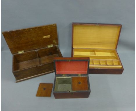 19th century tea caddy and two other wooden boxes, (3) 