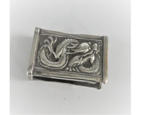 Chinese silver match box cover by Wang Hing with dragon pattern, stamped WH, 4.5cm 