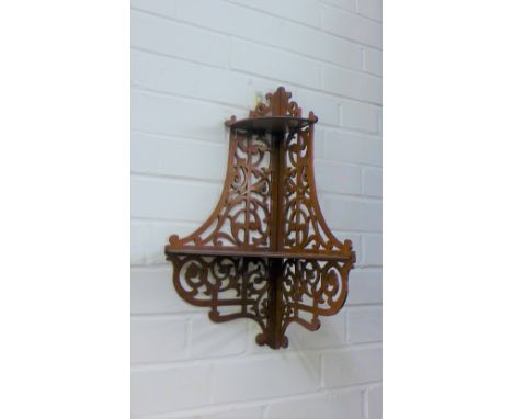 Mahogany fretwork hanging shelf, 50 x 32 cm 