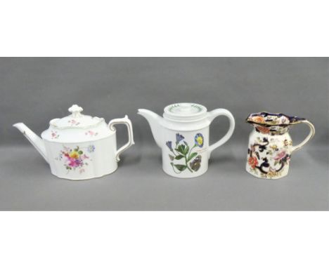 Mason's Mandalay jug, a Portmeirion 'Botanic Garden' teapot and a Royal Crown Derby teapot, (3) 