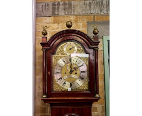 JOHN MARLOW, CRANBROOK, A LATE 18th CENTURY MAHOGANY 8 DAY LONGCASE CLOCK, the arched brass dial with subsidiary seconds and 