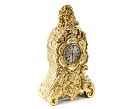 ROBLIN, PARIS, A 19th CENTURY ROCOCO INFLUENCE, GILT WOOD AND GESSO MANTEL CLOCK, silvered dial with twin train silk suspensi