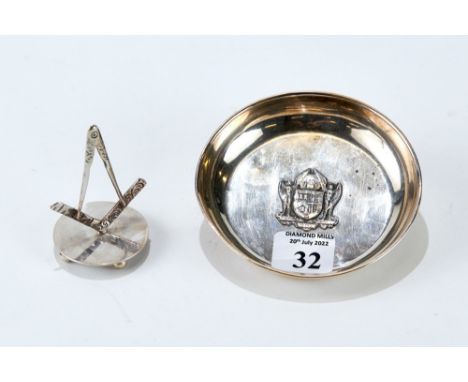 A 1930'S CIRCULAR SILVER GRAND LODGE embossed centre DISH, Jubilee hallmark, maker's Garrard, London 1934 &amp; a Masonic com