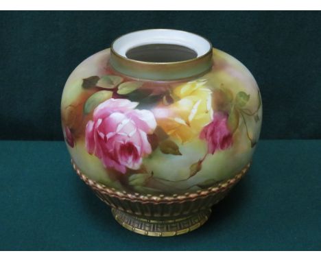 ROYAL WORCESTER HANDPAINTED FLORAL DECORATED AND GILDED CERAMIC POT (COVER DEFICIENT), SIGNED No.1286,  APPROXIMATELY 18cm HI