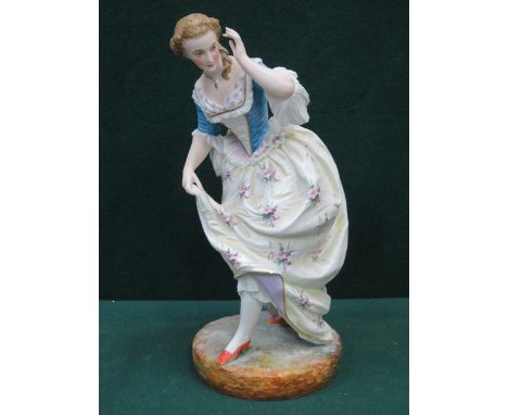CONTINENTAL STYLE UNGLAZED HANDPAINTED AND GILDED CERAMIC FIGURINE, APPROXIMATELY 30cm HIGH 