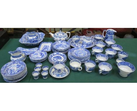 LARGE QUANTITY OF BLUE AND WHITE DINNERWARE INCLUDING COPELAND SPODE, GEORGE JONES, ETC. APPROXIMATELY SEVENTY PIECES 