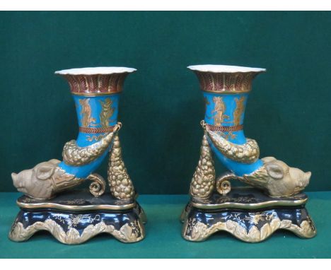 DERBY STYLE HEAVILY GILDED DECORATIVE CERAMIC VASES   