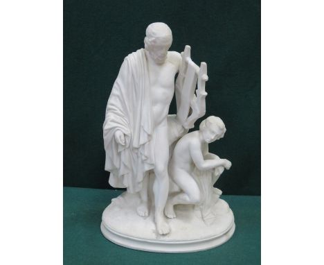 UNGLAZED PARIAN WARE STYLE CERAMIC FIGURE GROUP, APPROXIMATELY 35cm HIGH 