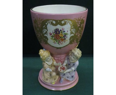 CONTINENTAL STYLE HANDPAINTED AND GILDED RELIEF DECORATED CERAMIC CENTREPIECE, APPROXIMATELY 25cm HIGH 