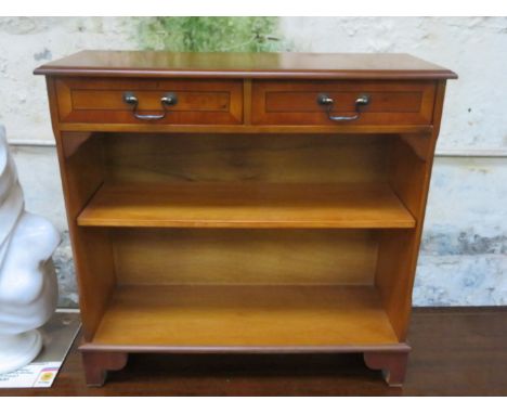 REPRODUCTION YEW COLOURED TWO DRAWER SIDE TABLE WITH SINGLE SHELF 