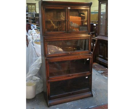 OAK GLOBE WERNICKE STYLE THREE SECTION GLAZED BOOKCASE 