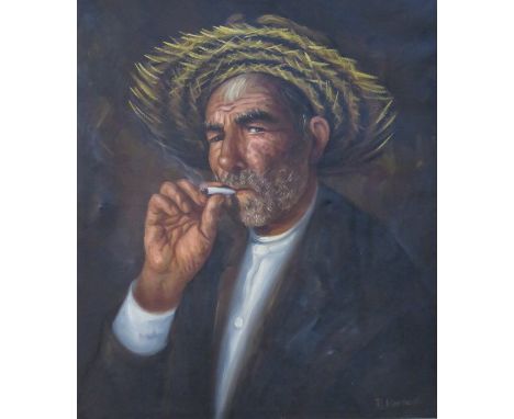 FRAMED OIL ON CANVAS PORTRAIT OF A SPANISH GENT, SIGNED P. PACHON, APPROXIMATELY 54cm x 45cm 