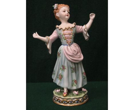 DRESDEN HANDPAINTED AND GILDED CERAMIC FIGURINE OF A YOUNG GIRL, APPROXIMATELY 21cm HIGH