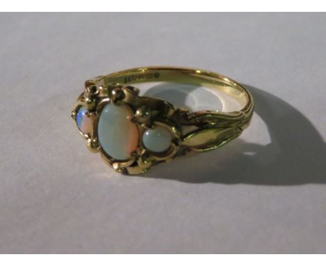 9ct GOLD LADIES DRESS RING SET WITH THREE OPALS 