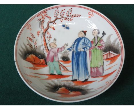 NEWHALL POTTERY HANDPAINTED 18th/19th CENTURY CERAMIC TEA BOWL DECORATED WITH ORIENTAL FIGURES, PATTERN No.421 