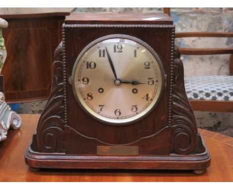 CARVED OAK CASED MANTLE CLOCK 