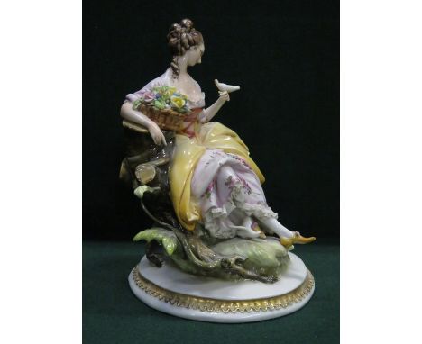 CAPODIMONTE HANDPAINTED AND GILDED CERAMIC SEATED FIGURE, APPROXIMATELY 20cm HIGH 