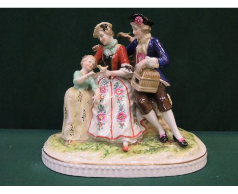 CONTINENTAL STYLE HANDPAINTED AND GILDED CERAMIC FIGURE GROUP, STAMPED GERMANY, No.403, APPROXIMATELY 24cm HIGH 