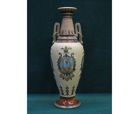 METTLACH ART NOUVEAU STYLE GLAZED AND UNGLAZED CERAMIC VASE, APPROXIMATELY 25cm HIGH 