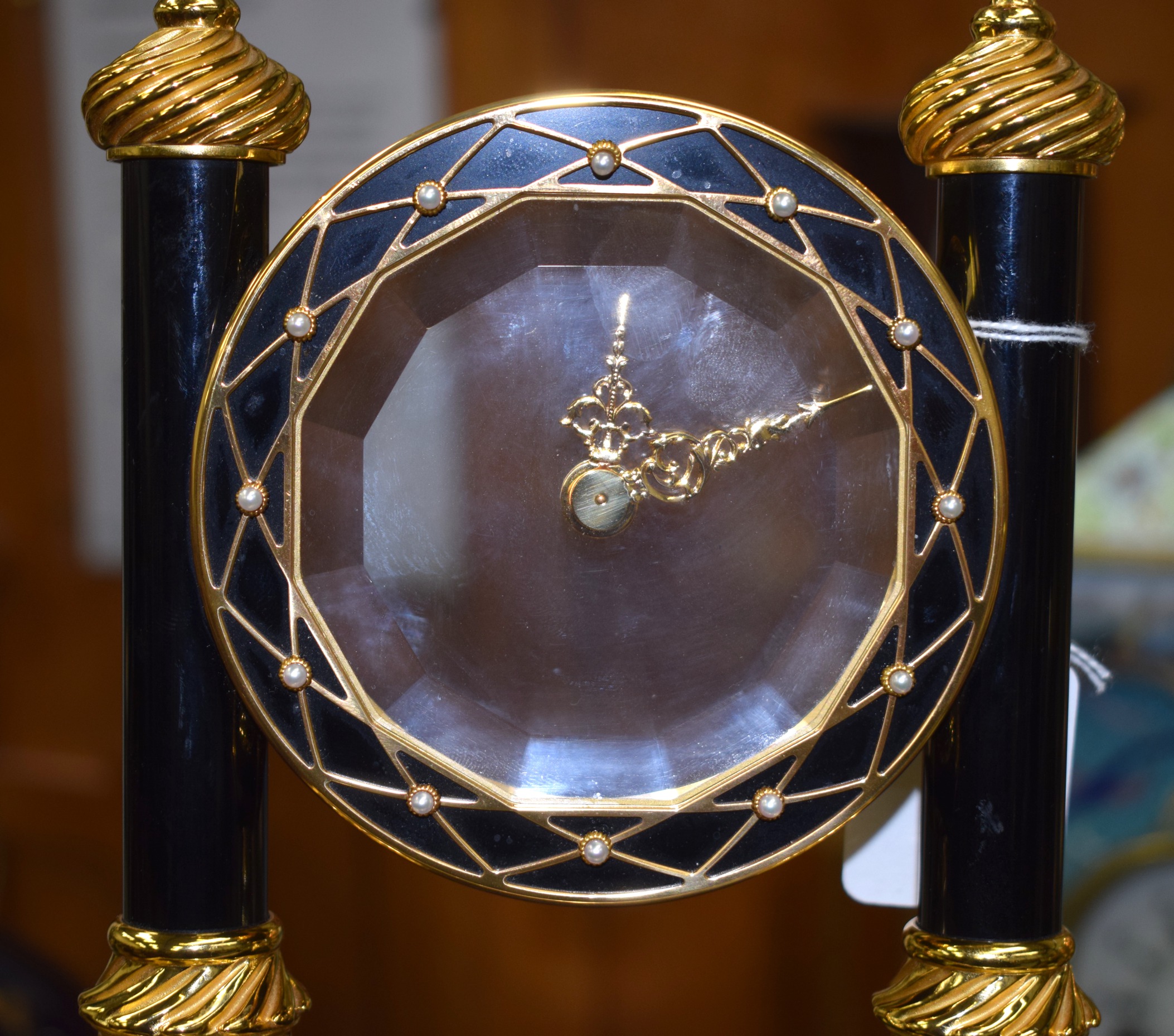 A 1980S FRANKLIN MINT FABERGE LIMITED EDITION MYSTERY CLOCK with twin