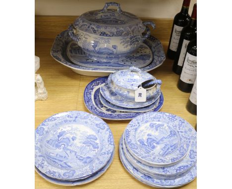 A quantity of blue and white Spode dinner ware