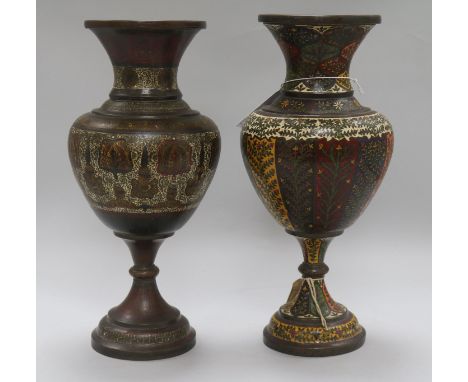 Two Indian brass and enamel vases
