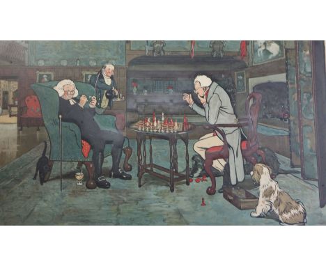 Cecil Aldin (1870-1935)pair of chromolithographsInteriors with gentlemen playing cards and chess signed in pencil, dated in t