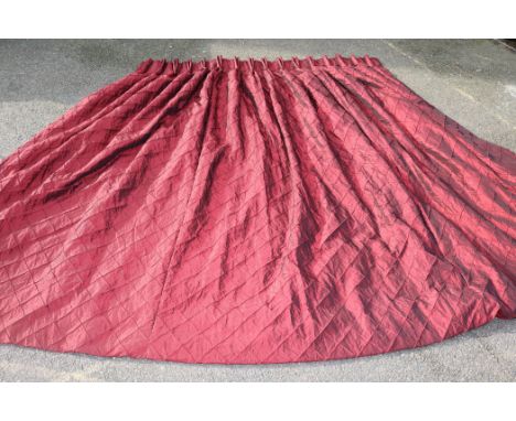 A pair of maroon taffetta large curtains, W.177cm, Drop 210cm