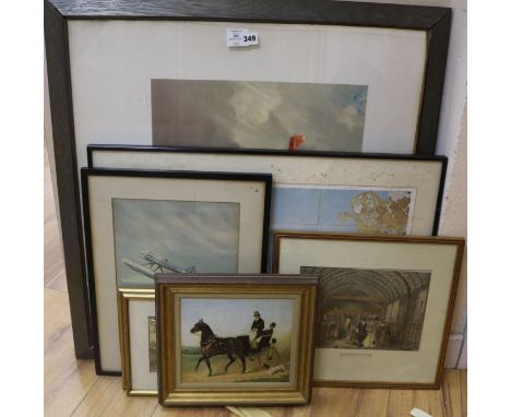 After Norman Wilkinson,coloured print'The De Havilland Comet (Grosvenor House)' and 6 other prints, various
