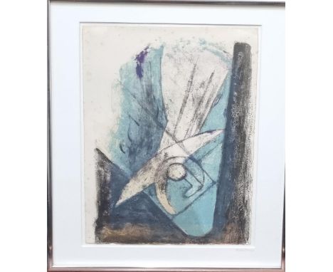 Rufino Tomayo (Mexican ,1899-1991), 'Angel descending with harp', coloured lithograph, signed to the mount in pencil.  33x25c