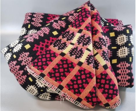 Vintage woollen Welsh tapestry blanket or carthen in black, red and yellow colours. 224 x 183cm approx. (B.P. 21% + VAT) Some