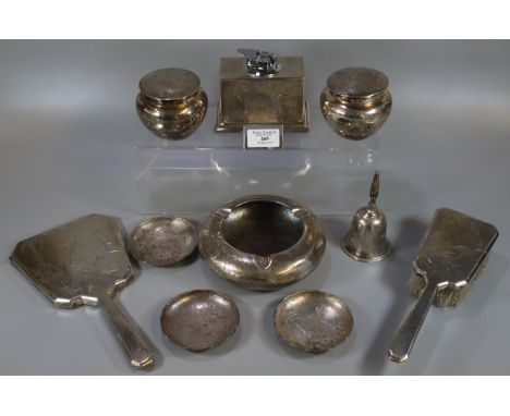 Collection of Waikee and Kingsburg Hong Kong silver items, overall decorated with bamboo and bamboo leaves comprising: ashtra